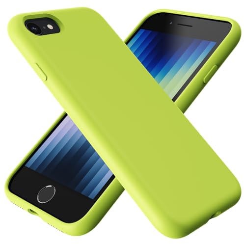 TAXXOE Liquid Silicone Case Compatible with iPhone SE 2020/2022, iPhone 8/7, 4.7 Inch, Soft-Touch, Shockproof, DustProof, Antiskid Full Body Phone Cover for iPhone SE - Fluorescent Yellow