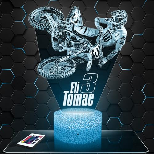 Lampephoto.fr Nachttischlampe - Touch-Nachtlicht Moto cross Eli.T 3D-LED-Lampe Illusion, Geschenkidee für Weihnachten, Geburtstag, Junge und Mädchen, Kinder- oder Erwachsenenzimmer