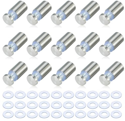 Glass Sign Standoff Wall Fixings, 15 Pcs Stainless Steel Glass Sign Fixings Standoff Bolt, Advertising Screw Sign Holders for Billboards,Picture Frames,Glass Posters and Other Signs Display(12x25mm)