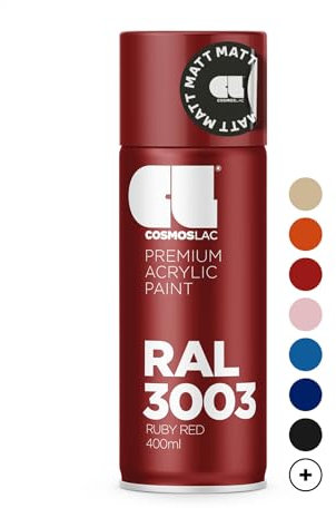 COSMOS LAC Acryllack rubin rot, matt Sprühdose in vielen RAL Farbtönen - 400ml Spraydose perfekt für DIY, Upcycling und andere Lackierarbeiten geeignet (RAL 3003 - Rubinrot Matt)