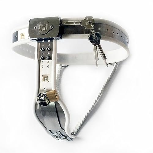 Frau Keuschheitsgürtel mit Taille und Vagina Schloss Edelstahl Chastity Belt Damen Metall Sexy Höschen Chastity Device Bondage Keuschheitskäfig BDSM Sexspielzeug für Paare Extrem,Weiß,110/120cm
