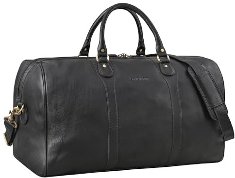 STILORD 'Vivaldo' Vintage Weekender Herren Reisetasche Damen Leder Groß Elegante Wochenend Tasche Travel Bag zum Umhängen Handgepäck Echtleder, Farbe:schwarz