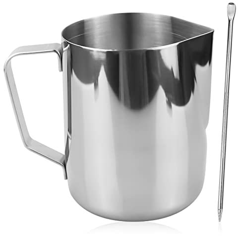 Milk Jug, Steel Milk Jug,20oz/600ml Stainless Steel Milk Frothing Jug Milk Pitcher Cup Jug for Espresso Machine Coffee Cappuccino Latte Art - Silver