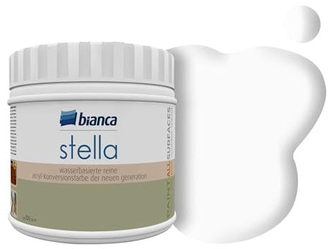 Bianca Stella Vernice per mobili premium senza carteggiatura per cucina e bagno, Bianco, Lucido, 500ml, a base acquosa, vernice acrilica per tutte le superfici, legno, piastrelle, metallo