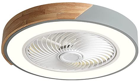 LJYKBFL Ventilateur de Plafond fermé d'art en Bois Ultra-Mince Nordique plafonniers LED Invisibles luminaires encastrés Salon 3 Couleurs 3 Vitesses LED Lustre à Ventilateur Silencieux