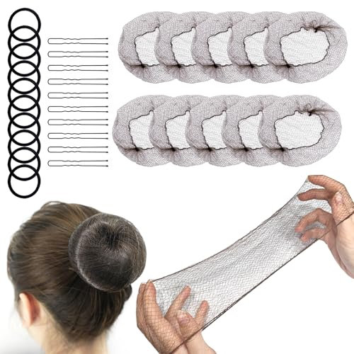 30 Piezas Redecilla Pelo,10 cintas para el cabello,10 pinzas para U,Mallas elásticas para el Pelo,Mallas elásticas para el pelo para Hacer Bollo de Pelo,Bailarina de Ballet(Marrón)