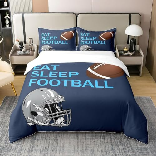 Generisch Bettwäsche 155x220 American Football Bettbezug 155x220 3 Teilig Dunkelblau Bettwäsche-Sets 3D Muster Weiche Mikrofaser Bettbezüge mit 2 Kissenbezug 80x80 cm 3622A