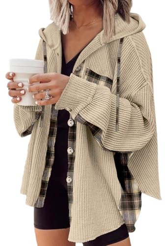 YNIQUE Chemise à Carreaux Femme Chemise Longues Classique Blouses Boutonnées Col en V Hoodie Manche Longue Automne Hiver Top Blouse Chic et élégant