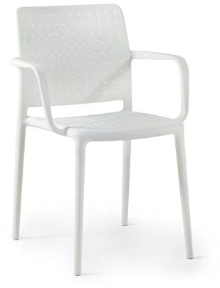 PAPATYA Fame-K Designstuhl mit Einer Belastbarkeit von 200 kg stapelbar, Terassenstuhl aus Kunststoff UV beständig, Leichter Stuhl mit Rückenlehne für Balkonstuhl aus Polypropylen (1, Weiß)