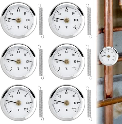 Termometri a tubo di riscaldamento, 6 pezzi, termometro tubolare, indicatore di temperatura con molla Clip-On, termometro a puntatore 0 – 120 °C 63 mm