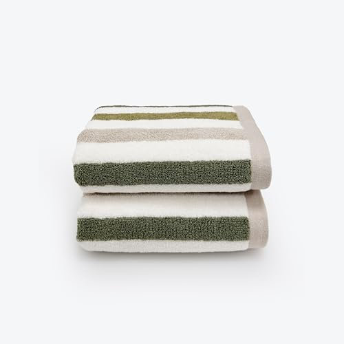 Allure Cali Striped Hand Towels Pack of 2 50 x 85cm, 100% Cotton – Super Soft, Absorbent, Quick Dry Bathroom Towel Set (Green)