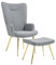 HOMCOM Fauteuil avec Repose Pied Fauteuil Salon Fauteuil de Lecture avec Pieds en Acier doré, Dossier Haut et Tissu de Bouclette, pour Salon Chambre à Coucher Gris