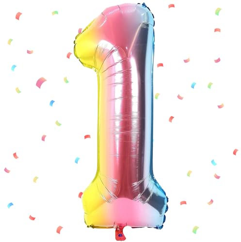 Regenbogen Luftballon 1,Zahlen Luftballon Regenbogen,40 Zoll Bunt Folienballon 1,101cm Sandweiß Zahlenballon 1 Helium Ballon Luftballon 1 Geburtstag für 1 Jahre Geburtstagsdeko Kinder Mädchen Junge