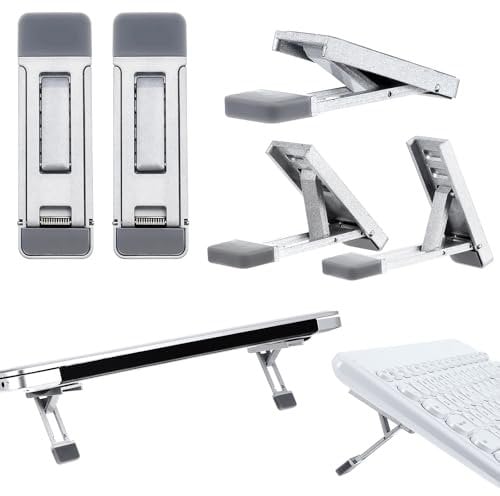 AOZUO 2pcs Mini Portable Laptop Stand for Desk, Portable Keyboard Riser Three Tilt Angle Adjustable Foldable Invisible Laptop Riser Self-Adhesive Computer Stand Feet for Most Keyboards(Color A)
