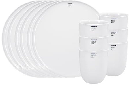 KPM Berlin LAB Frühstücks-Set, 6 Becher, 6 Teller aus weißem Porzellan - 12-teiliges Tafelservice, minimalistisches Geschirrset modern & handmade, im Geschenkkarton