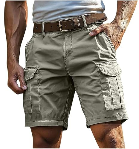 Generisch Cargoshorts Herren Kurze Hosen mit Reißverschluss und Knopf Mehrere Taschen Männer Einfarbig Sommer Shorts Klassische geschnittene Sportshorts Outdoorhose