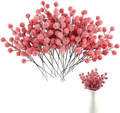 OMIGA 24 Pezzi Bacche Rosse Natale Decorazioni Albero Natale Decorazioni 21cm Rami Natalizi Decorativi per Dell'Albero di Natale Artigianato Stagione delle Vacanze Invernale Domestica