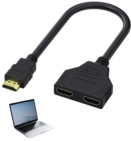 CeoxThao HDMI Cable Splitter 1 in 2 Out, Male to Dual Female HDMI Adapter, Hdmi Splitter for Dual Monitors, For LCD, LED, TV, DVD Players, and Projectors, Supports HD Video, Plug and Play Easy Setup
