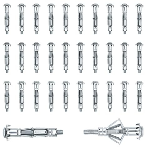 BEASAFY 30 Pièce Chevilles, M6 x 52 mm Fixations Murales Creuses, Chevilles à Expansion avec Vis, Galvanisées Cheville, Métalliques Fixations D'ancrage pour Mur Creux