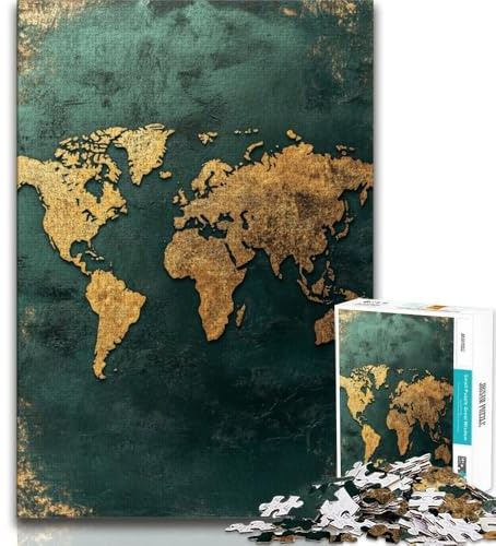 Goldene Weltkarte, Puzzle mit 1000 Teilen, Geschenk für Erwachsene, anspruchsvolles Spiel und Familienspiel, Wanddekoration, einzigartige Geburtstags (38x26cm)