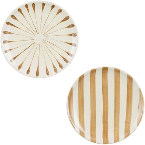MICA Decorations Elsie Frühstücksteller - 1 Teller Zufällig - Farbe/Variante Nicht Wählbar - H2 x Ø20 cm - Steingut - Braun