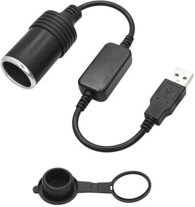 5V USB A Male to 12V Cigarette Lighter Female Socket Power Cable 1FT | Plug-and-play USB to 12V adapter boosts 5V to 12V (10W) for dash cams, GPS, and low-power devices, with dust cap