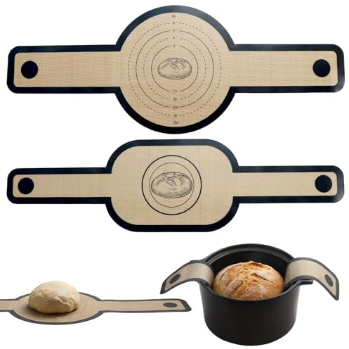 2 Stück Brotschlinge für Dutch Oven Set, Silikon Backmatte mit Langen Griffen Hitzebeständig, Wiederverwendbare Backmatte Brot für Sauerteig, Pizza & Kekse (Rund & Oval)