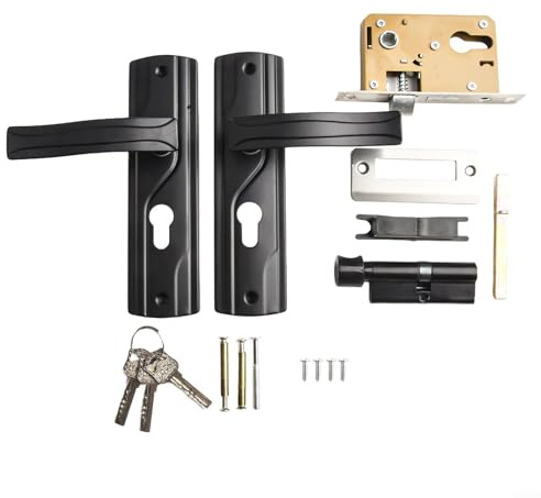 Ensemble de serrure de poignée de porte avec roulement silencieux, poignée en acier au manganèse noir pour chambre à coucher et porte résidentielle, design à grand bouton compatible avec un usage