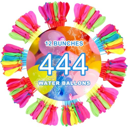 Wasserbomben Selbstschließend für Kinder Erwachsene, 444 Stück Wasserballons mit Wasserhahn Anschluss, 60 Sekunden Schnellfüller, Farbiges Wasserbombem für Poolparty, Wasserschlachten (444-Stück)