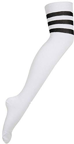 New Womens White Contrast Stripe Cotton Casual Long Ladies Sport Striped Stetch Overknee Socks One Size Black