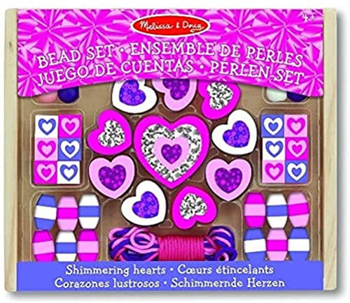 Melissa & Doug Holzperlen Set Funkelnde Herzen | Holzperlen zum Auffädeln | Kinder Modeschmuck- Armband | Bastelset Geschenk für Kinder ab 4 Jahren | Halsketten Bastelset für Mädchen oder Jungen |, Mittel