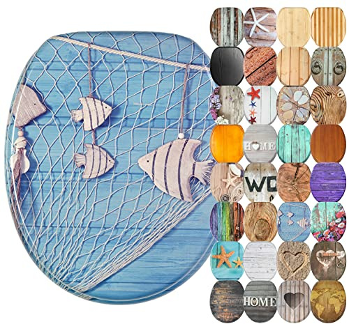 Sanilo Soft Close Toilet Seat, Wide Choice of Wooden Toilet Seats, Stable Hinges, Easy to Mount (Seafaring)