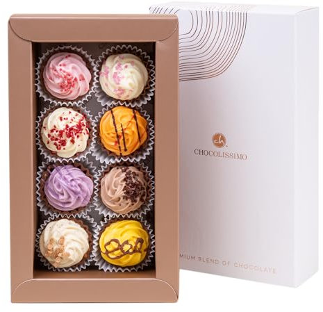 CHOCOLISSIMO - Schokolade Geschenk - 8 handgemachte Cupcake Pralinen - Weihnachtsschokolade, Geschenk zu Weihnachten, Nikolaus, Advent - für Frauen, Männer, Eltern, Mama, Papa - Xmas Cupcakes