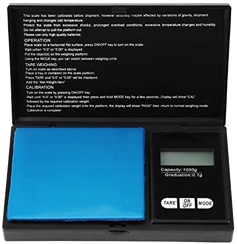 Kleine Tragbare Hohe Präzision 0,1G / 0,01G Tasche Schmuckwaage Digitale Küchenwaage Lebensmittel Auto Off Tara Funktion mit LED-Hintergrundbeleuchtung Display Schwarz (1000g / 0,1g)