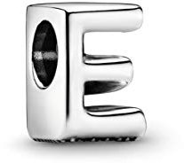 PANDORA Moments Buchstabe E - wendbares Alphabet-Charm aus Sterling-Silber mit geprägten Herzen und Perlen an der Rückseite - kompatibel mit Armbändern Moments Kollektion