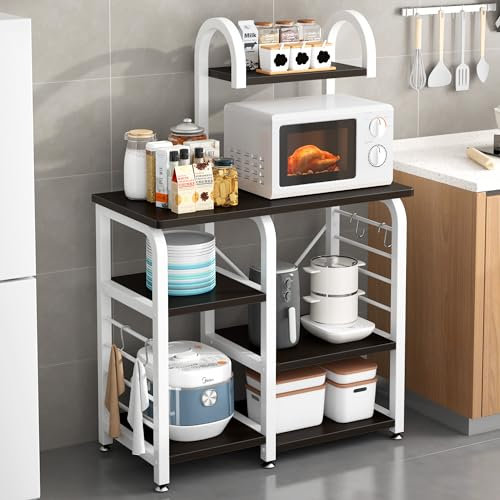 SogesHome Tagère de Cuisine, Tablette de Micro-Ondes,Étagère de Rangement Multifuncional pour Cuisine,avec Petits Crochets,90 x 42 x 133 cm, 172-BK-SH