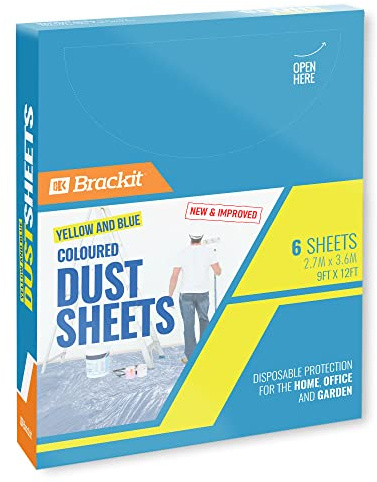 Brackit Large Dust Sheets for Decorating 6 Pack 3.6m x 2.7m Waterproof Plastic Dust Sheets for Painting, Durable Polythene Sheeting, Floor & Furniture Cover, Paint Protection, Dust Covers