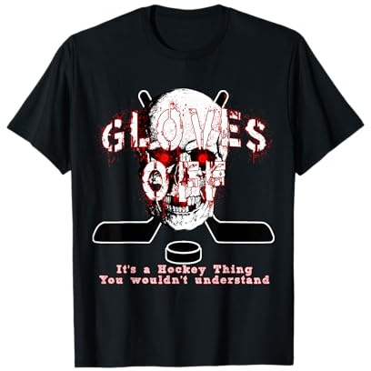 GLOVES OFF Ice Hockey Player Skull Matchday Streetwear T-Shirt
