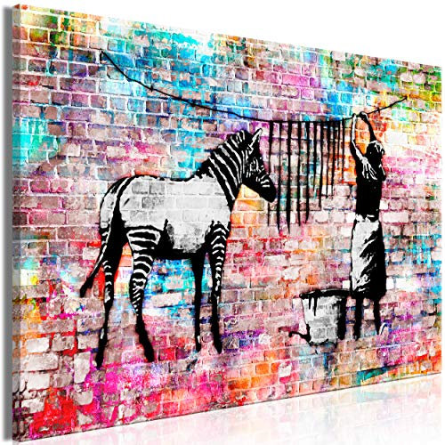 decomonkey Bilder Banksy 120x80 cm 1 Teilig Leinwandbilder Bild auf Leinwand Vlies Wandbild Kunstdruck Wanddeko Wand Wohnzimmer Wanddekoration Deko Street Art Graffiti Zebra
