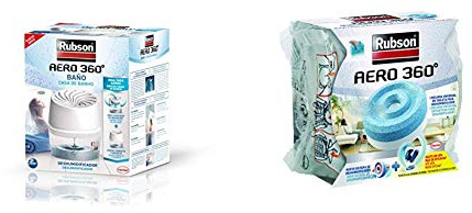 Rubson Aero 360º Baños Deshumidificador para el Baño, color blanco & Recambios para deshumificador Aero 360, color azul