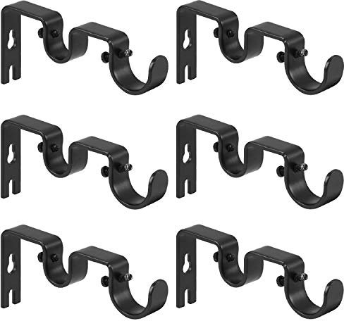 Anndason Soportes para barra de cortina resistentes, soportes dobles de 1 pulgada y 5/8 pulgadas (juego de 6, negro)