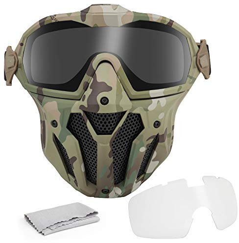 OAREA Máscara táctica desmontable con sistema de ventilador antivaho, protección de cara completa CS Wargame Combat Airsoft Paintball Accesorios