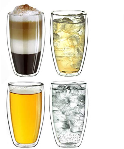 Creano Coffee Double Walled Glasses 250ml - Insulated Cappuccino Cups - Latte Macchiato, Tea - Also Suitable for Small Hands - 4 pcs (Pack of 1)