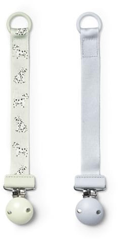 Elodie Details Schnullerkette 2er Pack, aus Stoff und Holz Clip, Universal Silikonring, Passend für Alle Schnuller, Skandinavisches Design - Darling Dalmatians/Bermuda Blue