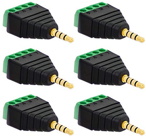 6X Klinke Adapter Stecker 3,5mm >Terminal Block 4-Pin Schraub Klemmen Kabel Adapter