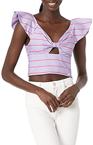 Guess Sleeveless Crop Top Camiseta Corta sin Mangas Nami, Combo de Rayas Finas Lila, Large para Mujer