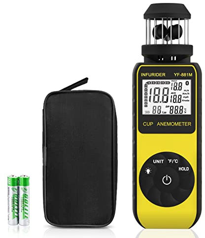 Anemometer Handheld Windmesser Digital, INFURIDER YF-881M Cup Style Windmessgerät Wind Speed Meter zur Messung von Windgeschwindigkeit/Temperatur mit Kompass, Wind Meter für HVAC Shooting Drone
