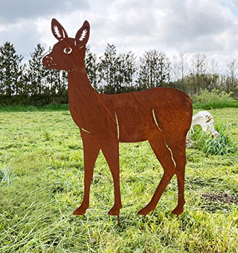 Stehendes REH 80x62cm Gartenstecker Edelrost Gartendeko Rost Metall Rostfigur Hirsch Kitz von Steinfigurenwelt