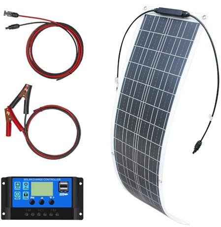 Panel solar flexible de 12 V, 50 W, monocristalino, resistente al agua, con controlador de carga solar de 10 A, para caravanas, barcos, casas y superficies irregulares (kit de 50 W)