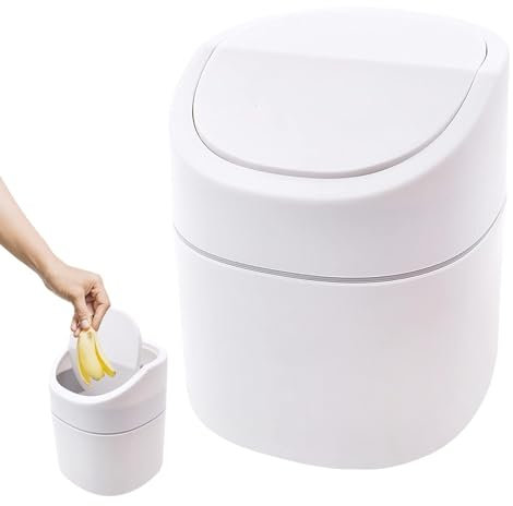 WINSDL Desktop Mülleimer, Mini Abfalleimer Edelstahl Abfallbehälter mit Deckel Silber Tischabfalleimer für Büro Waschtisch, Durchmesser Ø 12 cm, 16 cm Höhe